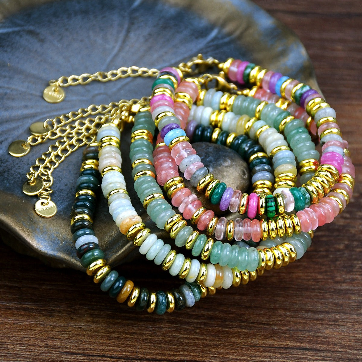 Dopamine colored natural stone bead bracelet