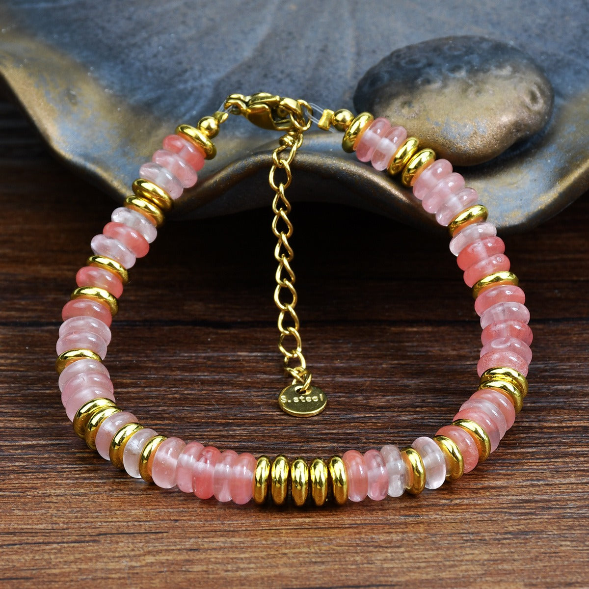Dopamine colored natural stone bead bracelet