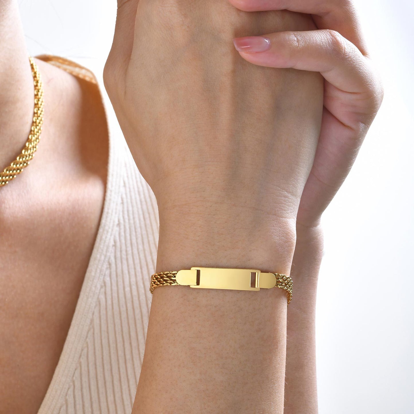 Stainless Steel Titanium Snake Chain Women's Bent Plate Bracelet