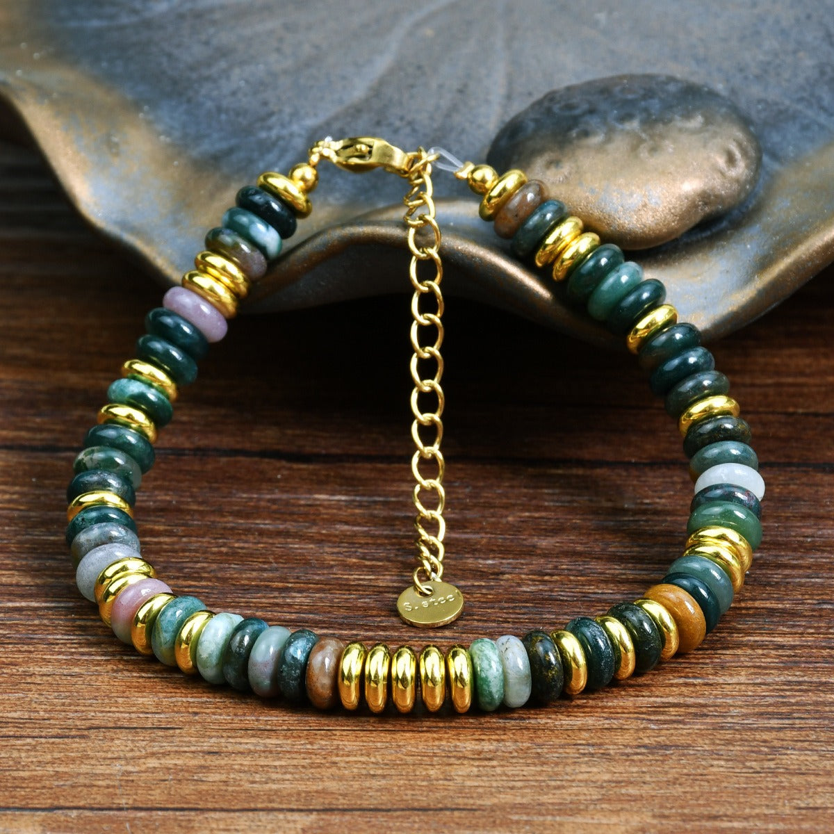 Dopamine colored natural stone bead bracelet
