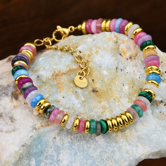 Dopamine colored natural stone bead bracelet