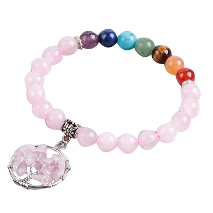 Women's natural colored pink crystal semi-precious stone bead bracelet